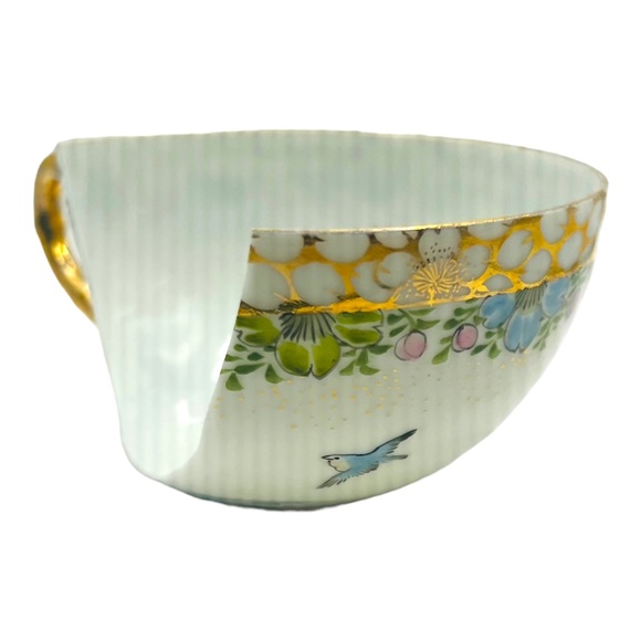 Handcrafted English Broken China Dangle Earrings & Green Agate Stones - Picture 10 of 14